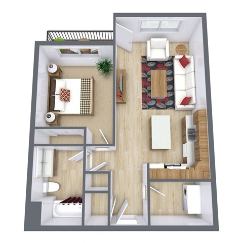 Floor plan for 1 bed, 1 bath, 703 sqft
